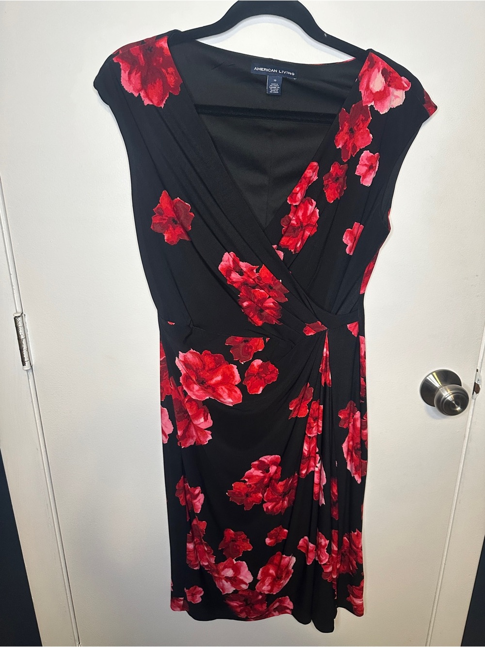 American Living Black Midi Dress with Red Floral Print